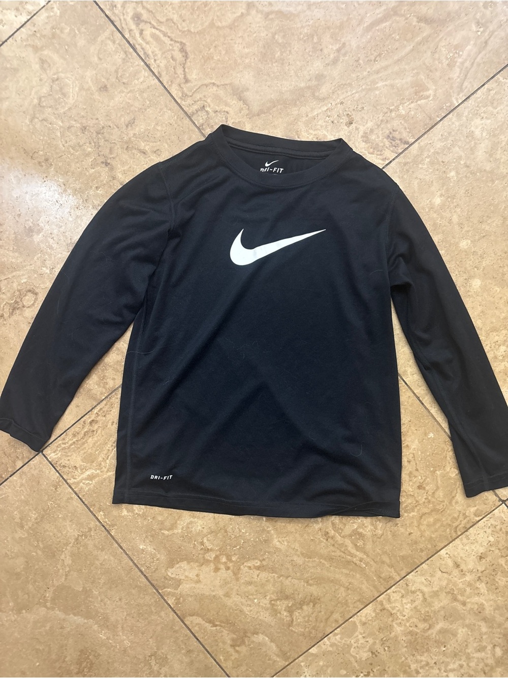 Nike Black Long-Sleeve Dri-FIT Tee with White Swoosh